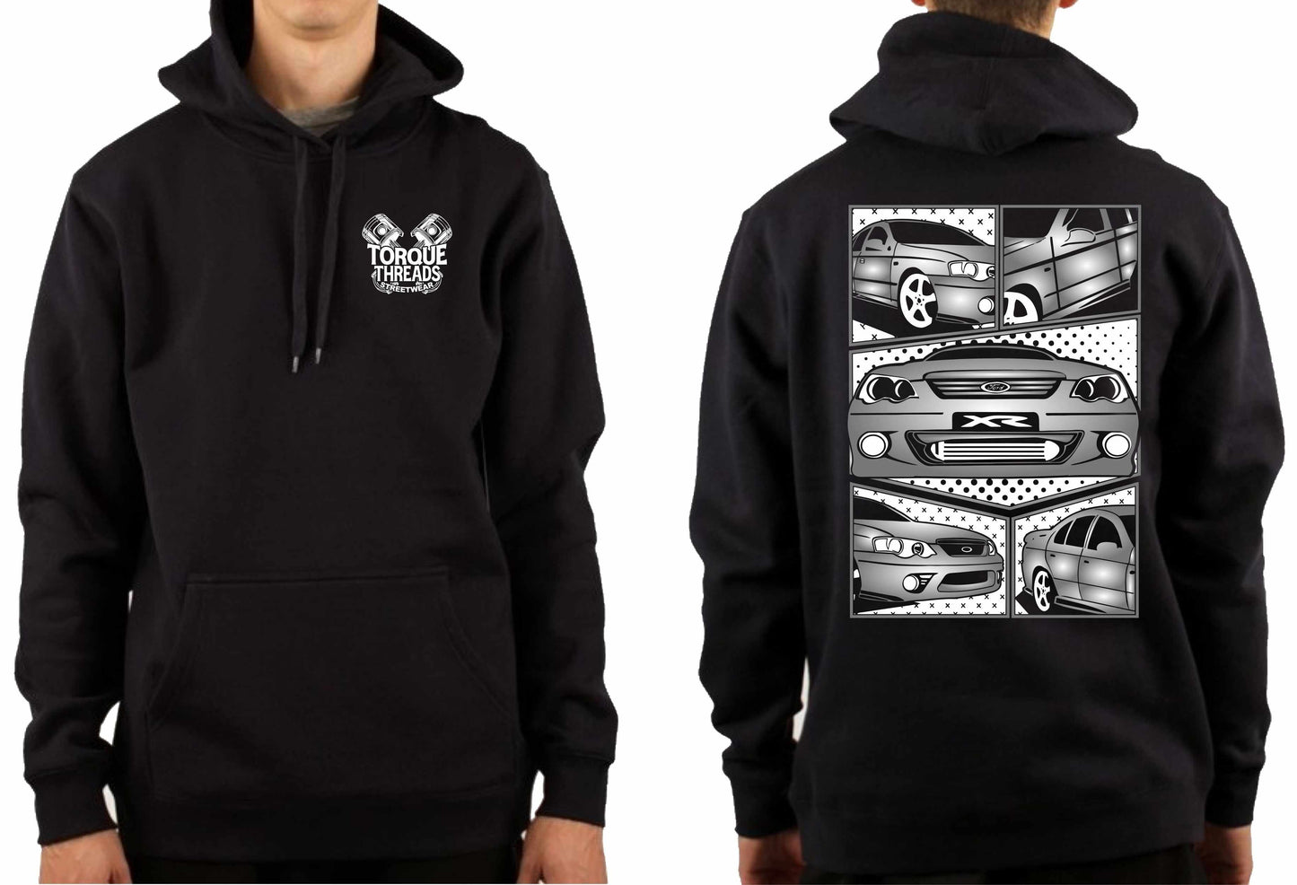 FORD BA FALCON GRAY COMIC STYLE HOODIE