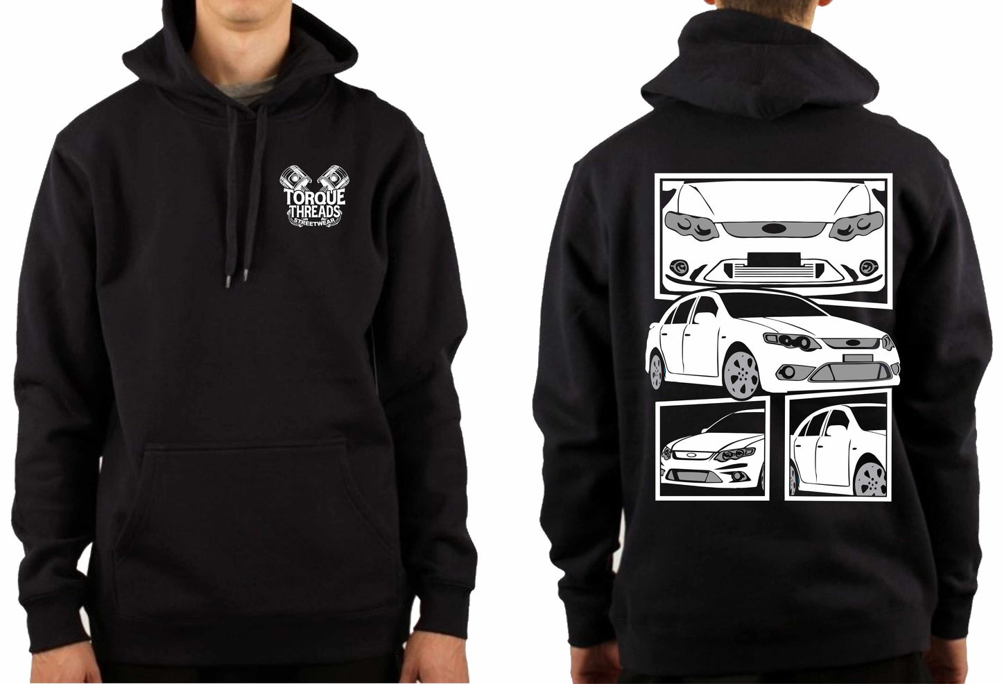 FORD FG FALCON WHITE COMIC STYLE HOODIE