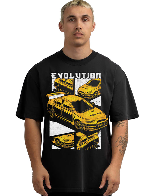 VINTAGE FADED TSHIRT | MITSUBISHI EVO YELLOW